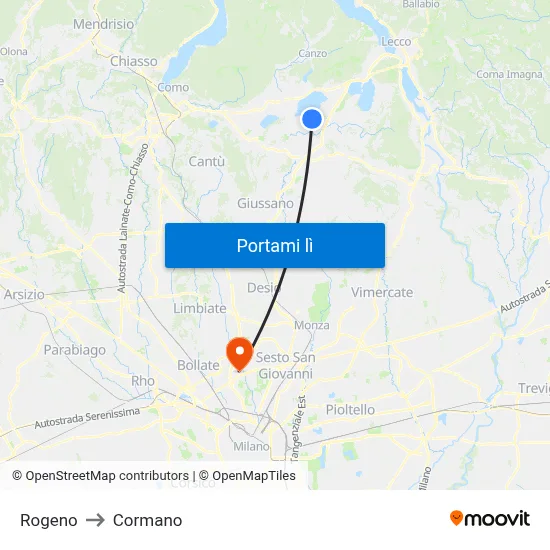 Rogeno to Cormano map