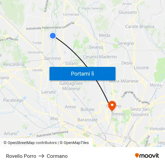 Rovello Porro to Cormano map