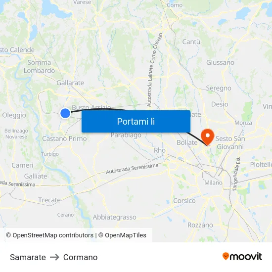 Samarate to Cormano map