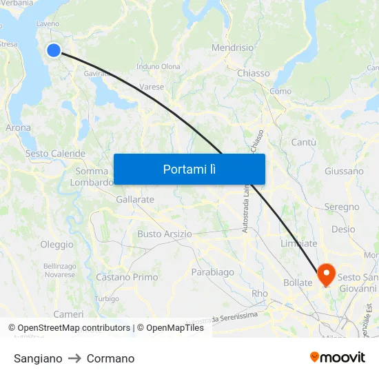 Sangiano to Cormano map