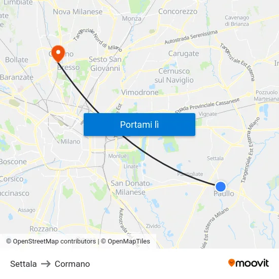 Settala to Cormano map
