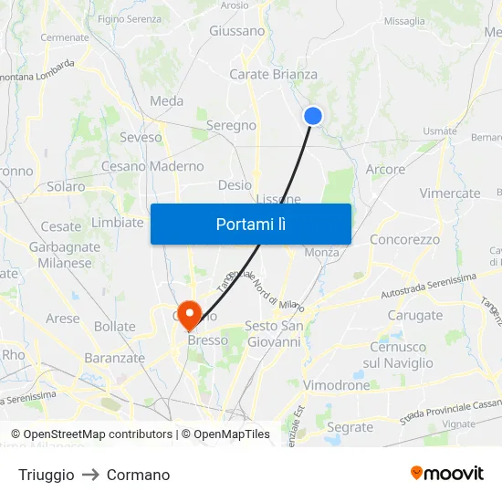 Triuggio to Cormano map