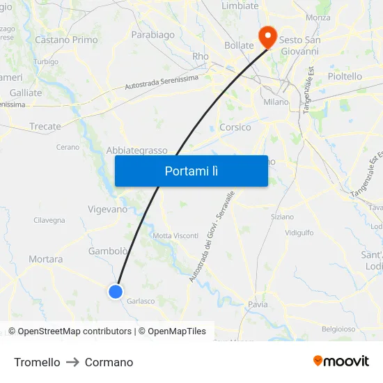 Tromello to Cormano map