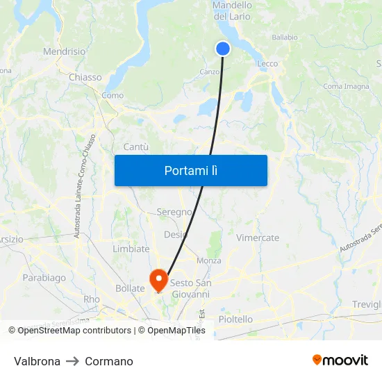 Valbrona to Cormano map