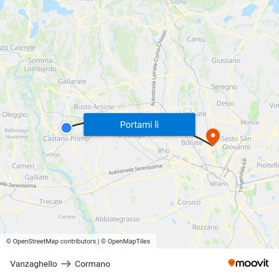 Vanzaghello to Cormano map