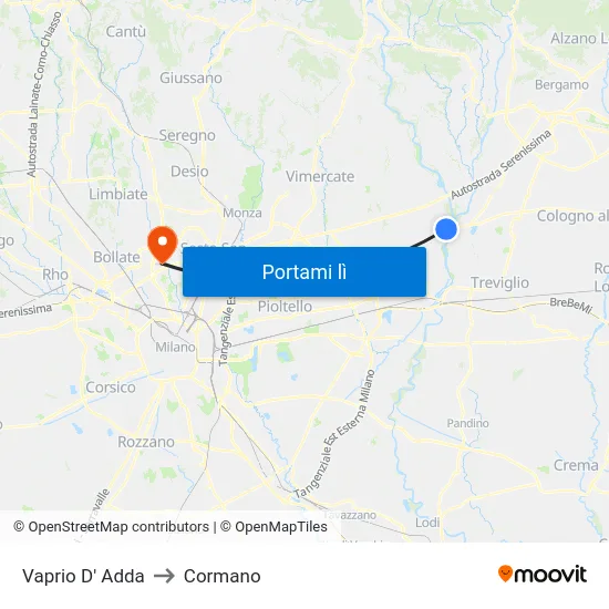Vaprio D' Adda to Cormano map
