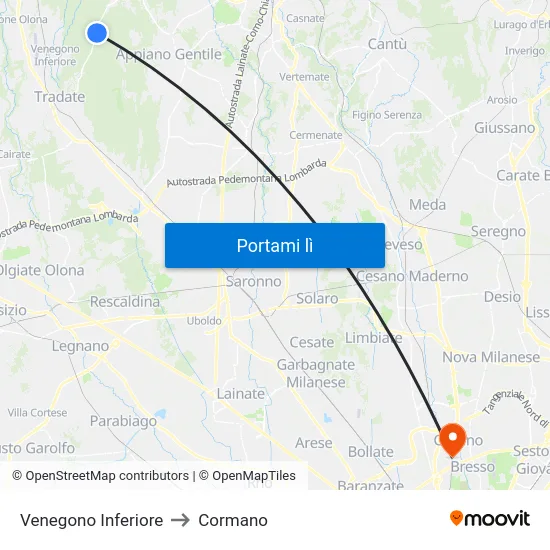 Venegono Inferiore to Cormano map