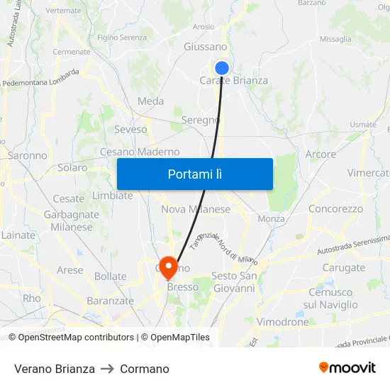 Verano Brianza to Cormano map