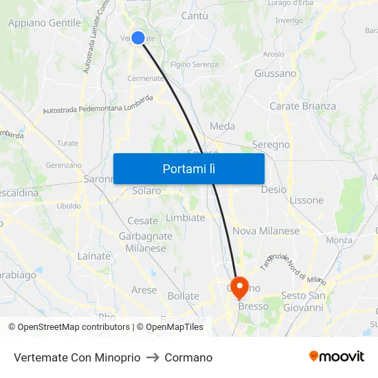 Vertemate Con Minoprio to Cormano map