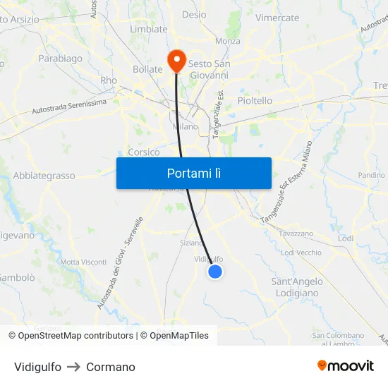 Vidigulfo to Cormano map