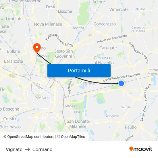 Vignate to Cormano map