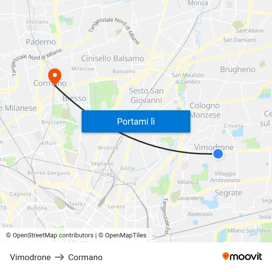 Vimodrone to Cormano map