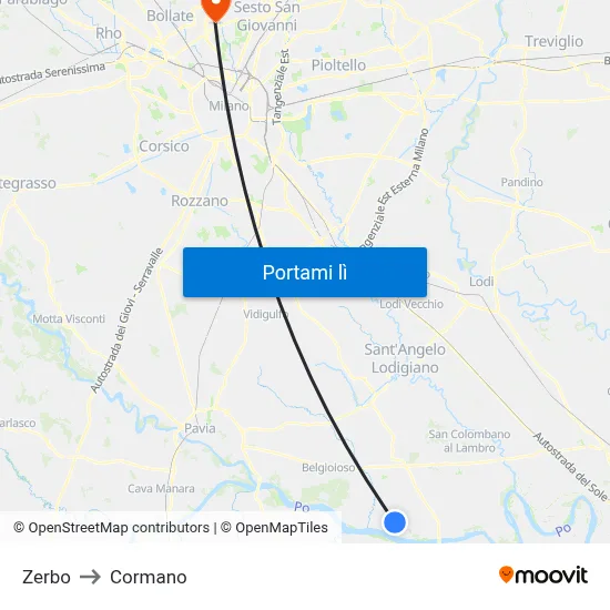 Zerbo to Cormano map