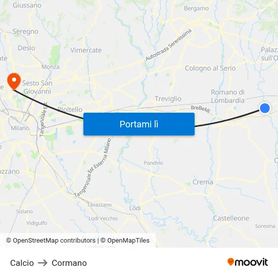 Calcio to Cormano map