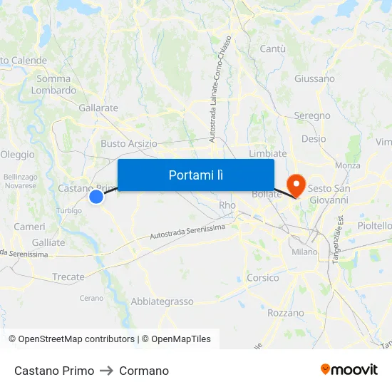 Castano Primo to Cormano map