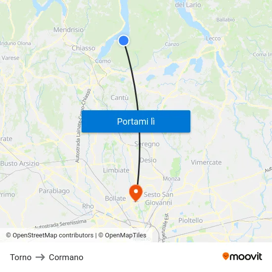 Torno to Cormano map