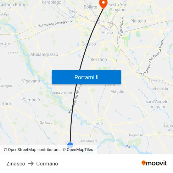 Zinasco to Cormano map