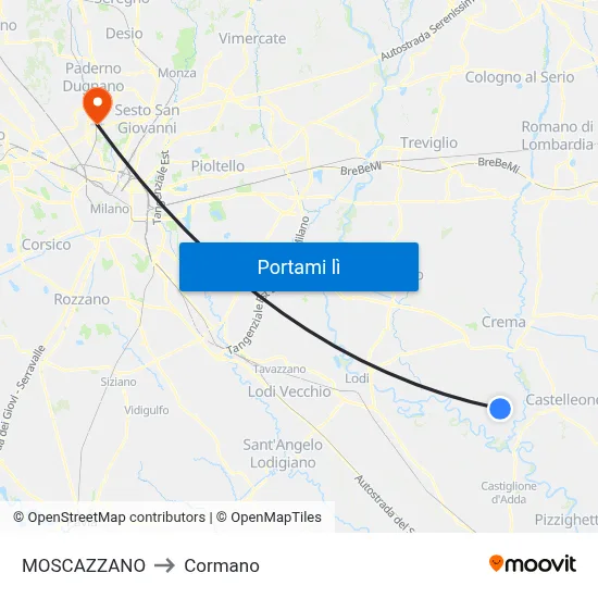 MOSCAZZANO to Cormano map