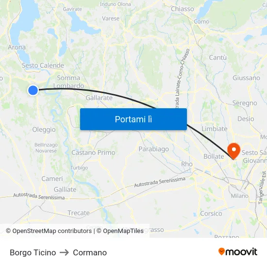 Borgo Ticino to Cormano map