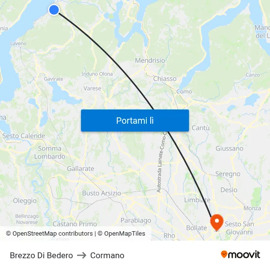 Brezzo Di Bedero to Cormano map