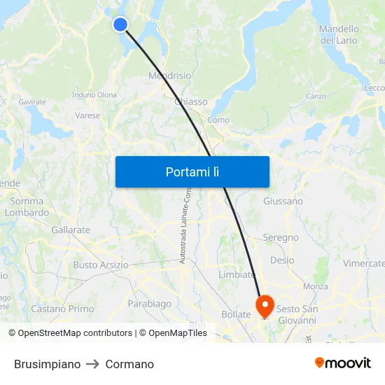 Brusimpiano to Cormano map
