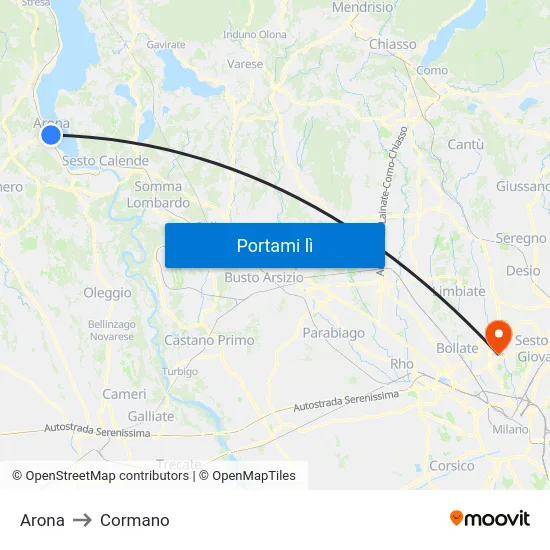 Arona to Cormano map