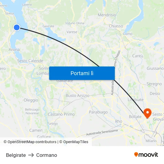 Belgirate to Cormano map