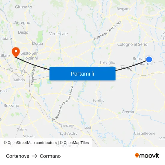 Cortenova to Cormano map