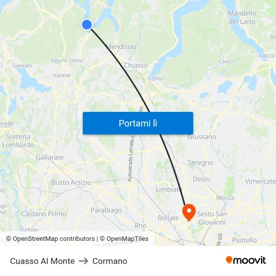 Cuasso Al Monte to Cormano map