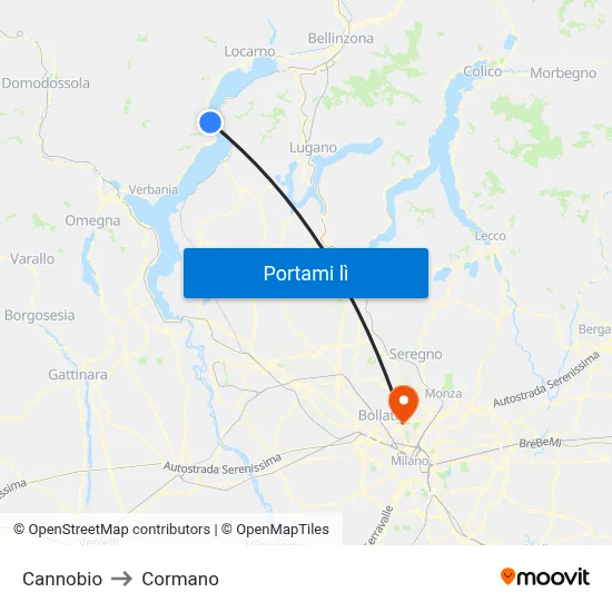 Cannobio to Cormano map