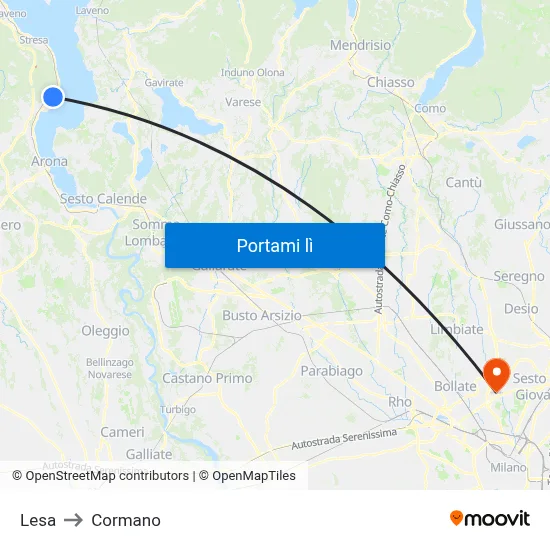 Lesa to Cormano map