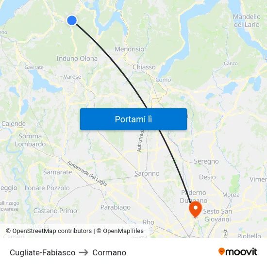 Cugliate-Fabiasco to Cormano map