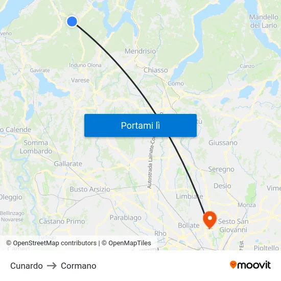Cunardo to Cormano map