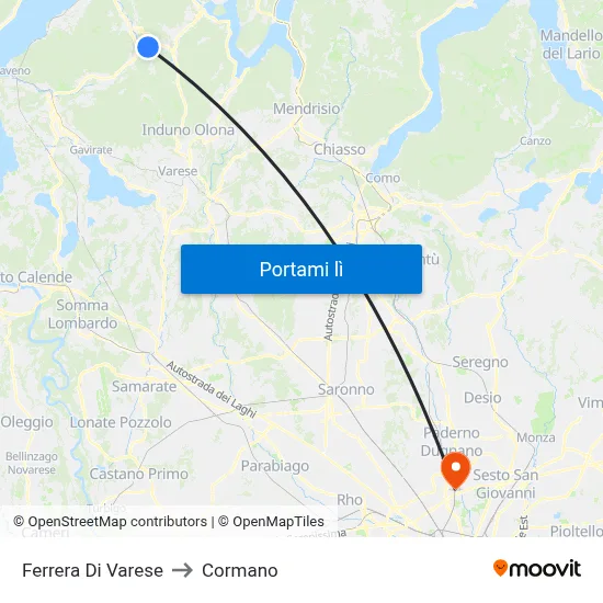 Ferrera Di Varese to Cormano map