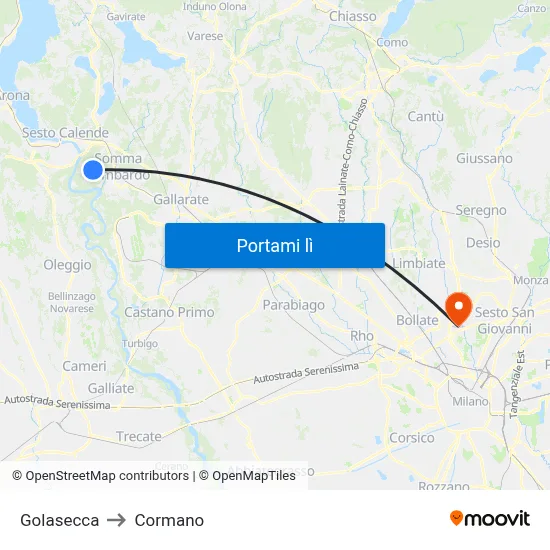 Golasecca to Cormano map