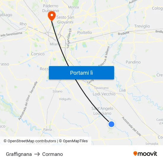 Graffignana to Cormano map