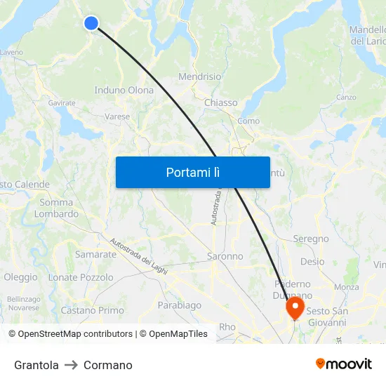 Grantola to Cormano map