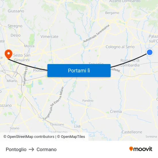Pontoglio to Cormano map