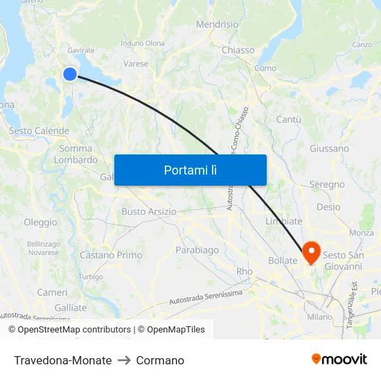 Travedona-Monate to Cormano map