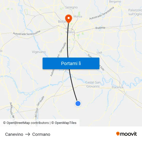 Canevino to Cormano map
