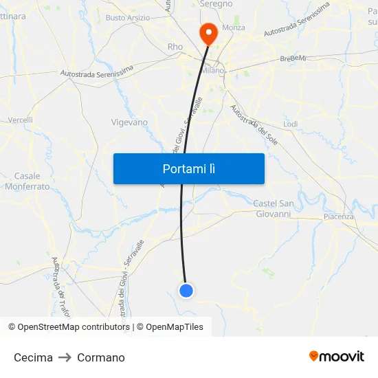 Cecima to Cormano map