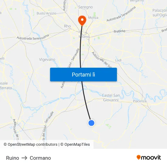 Ruino to Cormano map