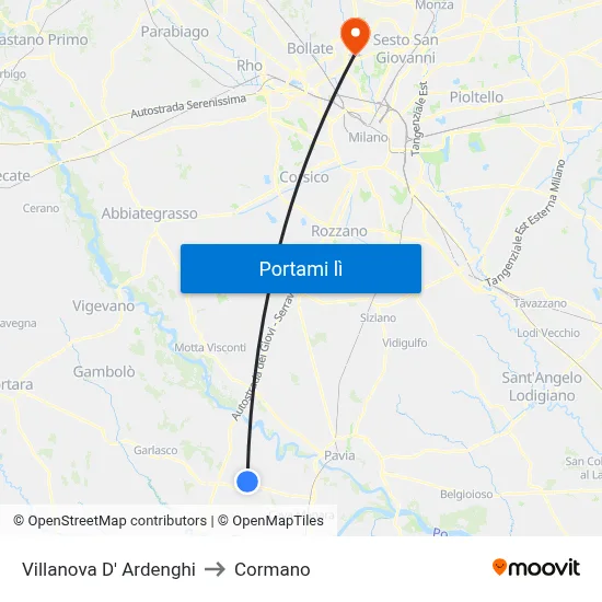 Villanova D' Ardenghi to Cormano map