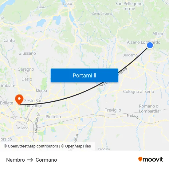Nembro to Cormano map