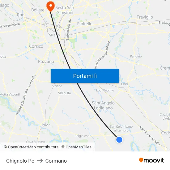 Chignolo Po to Cormano map