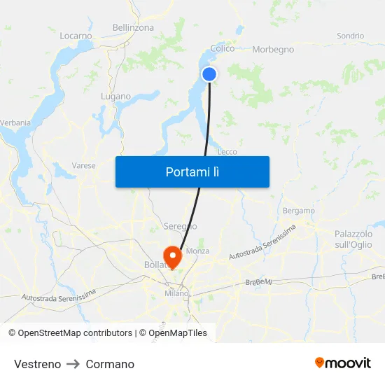 Vestreno to Cormano map