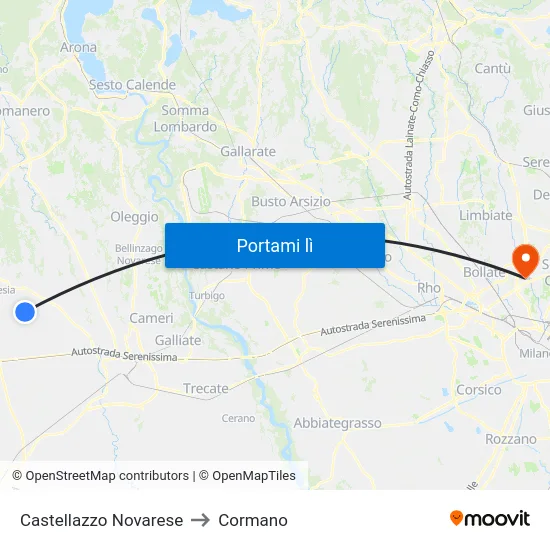 Castellazzo Novarese to Cormano map