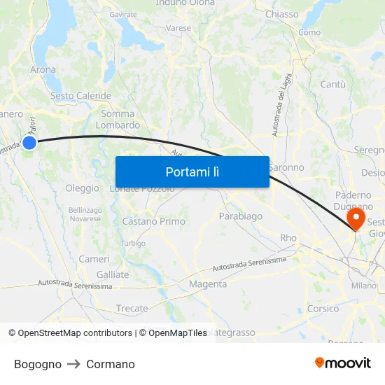 Bogogno to Cormano map