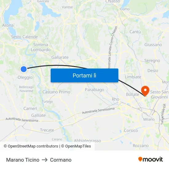 Marano Ticino to Cormano map