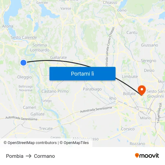 Pombia to Cormano map